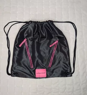 Victoria's Secret Drawstring Backpack Black Victorias Secret Bag Pink • $19.99