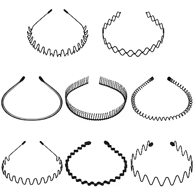 8 Pieces Metal Headbands Unisex Hair Bands Black Wavy Spring Headband Non-Slip M • $12.88