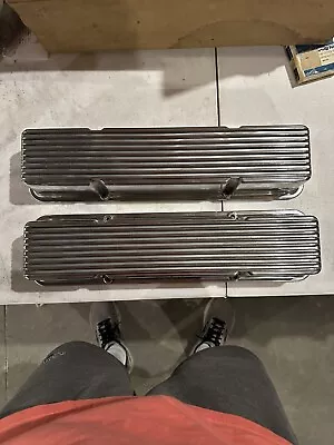 Mickey Thompson Tall Valve Covers Small Block Chevy Finned Alum Vintage NO NAME • $550