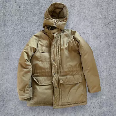 Vintage 1980's Cabelas Hunting Jacket Size Medium M Brown Cream Puffer Jacket • $55