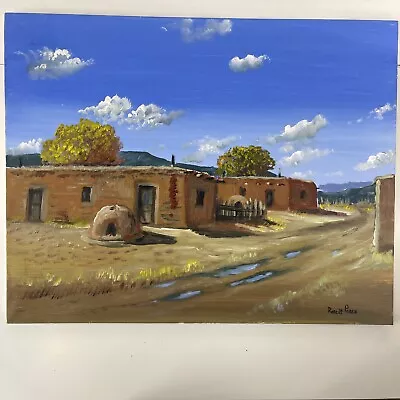 Robert Perea Original Painting New Mexico Pueblo Fall Scene Signed SW 22x28 • $278.98