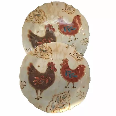 Pier 1 Imports GALLO Ironstone Dinner Plates 11 Inch Chicken Rooster Set Of 2 • $22.45