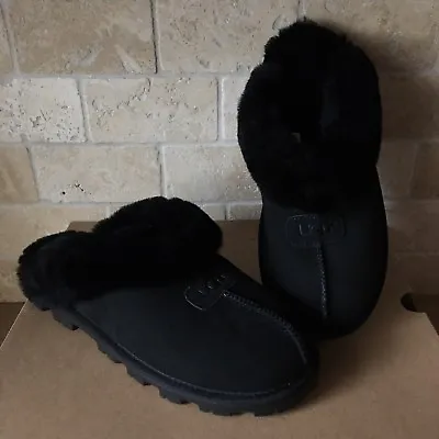 Ugg Coquette Black Suede Sheepskin Shoes Slippers Size Us 7 Women • $106.24