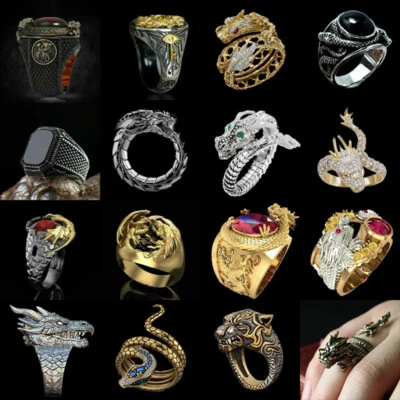 $2.97 • Buy Men Gold Dragon Rings Hip Hop Party Fashion Punk Ring Jewelry Gift Size 6-13