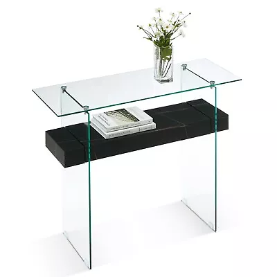 Ivinta Narrow Glass Console Table With Wood Shelf Sofa Table For Entryway • $179.90