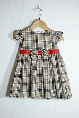 Cute Baby Check Tartan Berry Style  Dress -tan- Age 12-18 Months (na137) • £3.99