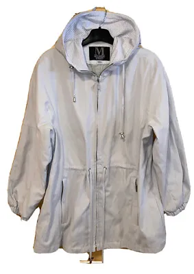 Mulberry Street Jacket Coat Ivory Hooded Full Zip Cinch Waist Women’s L • $22