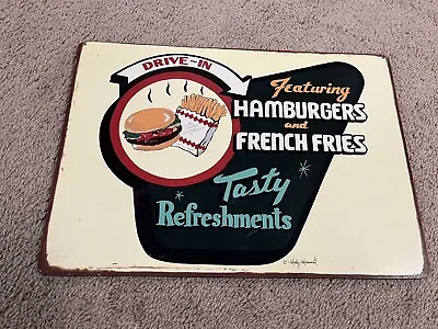 Vintage 16  X 11  DRIVE-IN TASTY REFRESHMENTS Marty Mummert Cork-Backed SIGN • $25