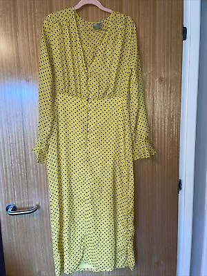 ASOS DESIGN Button Front Midi Tea Dress With Fluted Sleeve In Yellow Spot • £5