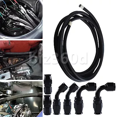 Black 6AN -6AN Nylon Braided E85 PTFE Fuel Line 12FT 6 Fittings Hose Kit E85 • $76.98