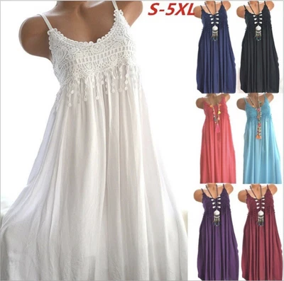 $15.44 • Buy Women Sleeveless Solid Spaghetti Strap Mini Dress Party Club Wear Slim Dress AU