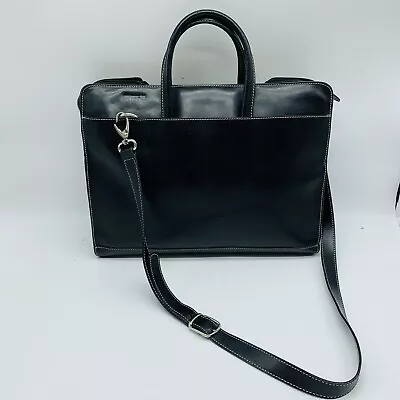 FRANKLIN COVEY Black Leather Briefcase Laptop Bag Carry On Luggage Career Work • $25