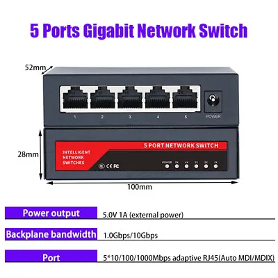 Network Switch 1000Mbps Ethernet Switch 10 Port RJ45 LAN Hub Desktop Fast Switch • $23.82