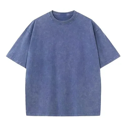 Brand New Blue Vintage Acid Wash Heavy Combed Cotton 230GSM T-Shirt Size Large • £15
