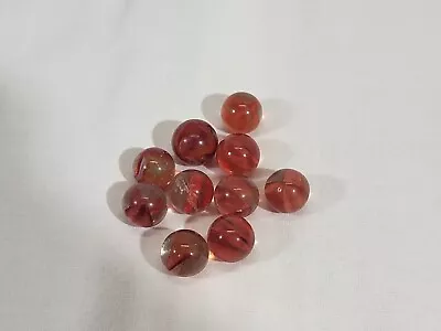 KSD VINTAGE LOT OF 10 Dark Orange / Red Glass Cats Eye Marbles 16mm • $5