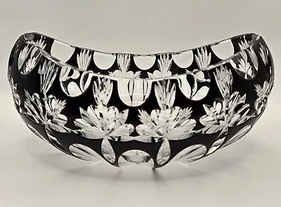 Bohemian Czech Cut To Clear Dark Red Crystal Glass Boat Bowl  • $129