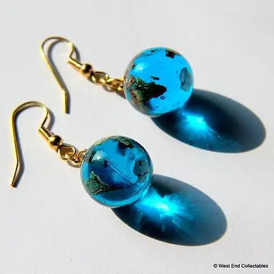 Earth Globe 15mm Glass Marble Earrings - World Graduation Gap Year Travel Gift • $27.75