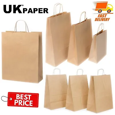 £606.99 • Buy Brown Paper Bags With Handles Small Large 100 50 10 For Gift Sweet Party Carrier