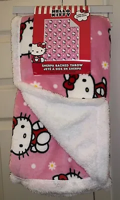 NWT Hello Kitty By Sanrio Daisy Pink Sherpa White Backed Throw Blanket 46  X 60  • $27.97