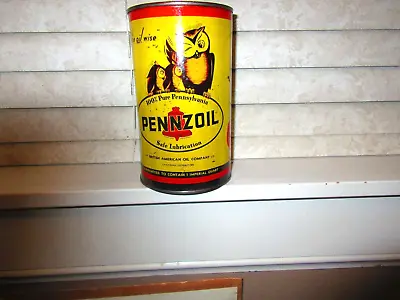 Vintage Rare Pennzoil 1 Imperial Quart Motor Oil Can Owl  Be Oil Wise  • $129.99