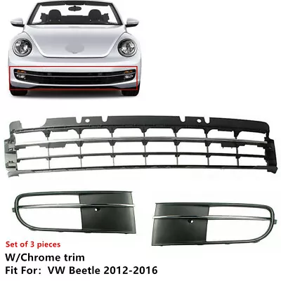 Front Bumper Lower Grille Black Chrome Trim&Fog Light Grill For VW Beetle 12-16  • $71.92