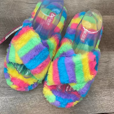 LUKEES By MUK LUKS Faux Fur Lark Women's Slide Slippers Rainbow Fuzzy Slip On Si • $24