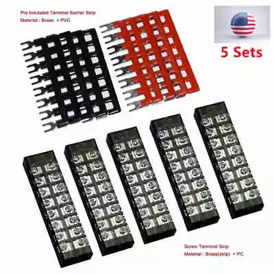 5 Sets Dual Row 8 Position Screw Terminal Strip 600V 15A • $11.99