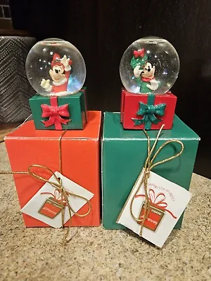 Lot Of 2 Disney Mickey And Minnie MINIATURE Snow Globes JC Penney CHRISTMAS 2000 • $25