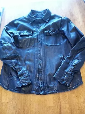 Polo Ralph Lauren Washed Leather Shirt/Jacket Biker XL 4 Front Pockets W/Snaps • $399