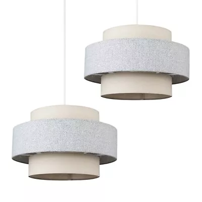 2x Herringbone Design Lampshades Easy Fit Pendant Ceiling Shades LED Light Bulbs • £18.39
