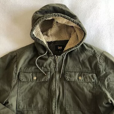 Lee Denim Men's Jacket Sherpa Lined Hooded Size Medium Regular Green • $19.97