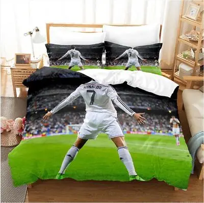 New 3D Football Soccer Stars Ronaldo Duvet Cover Bedding Set Pillowcase Queen • £28.25