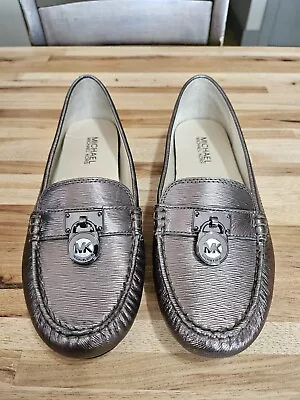 MICHAEL KORS LOAFERS Hamilton Mk Logo Pewter Color MK Lock Logo Women's 7 • $20