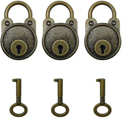 Hyamass 3Pcs Vintage Antique Style Mini Archaize Padlocks Key Lock With Keys (Br • $11.83