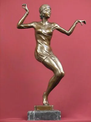 Signed Bronze Sculpture Art Deco Dancer  Highly Detailed  Statue On Marble Base • $129