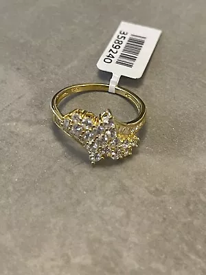 Ladies Sim / Diamond 925 Sterling Silver Ring Gold Plated ( Size R ) BNWT • £10
