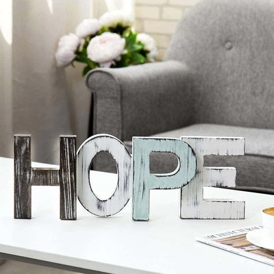 £25.55 • Buy Rustic Multicolor Wood Decorative Standing Cutout Block Letters Hope Mantel