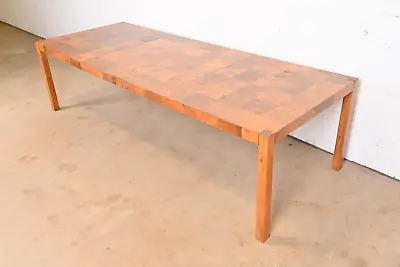 Milo Baughman Style Patchwork Burl Wood Parsons Extension Dining Table • $5995