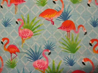 Fancy Flamingos Birds Flamingo Fronds Pink Green Blue Cotton Fabric Bthy • $6.99