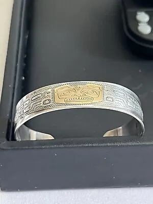 KABANA Enameled Sterling 925 Silver And 14k Gold Aztec Cuff Bracelet 19.4 G. • $199