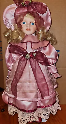 Victorian Style Porcelain Doll With Hat And Bag 40cm/15  W/stand • $20