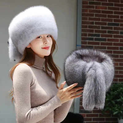 Women's Full Covered Real Fox Fur Hat Russian Warm Ushanka Cossack Hat Ski Cap • $55.80