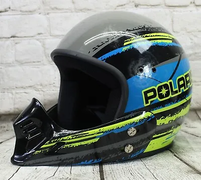 Polaris MOTO EC Blue Gray & Green Full Face Motocross Helmet - Size Medium • $38
