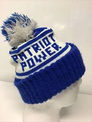 Vintage New England Patriots PATRIOT POWER Winter Knit Pom Beanie Hat Blue White • $30