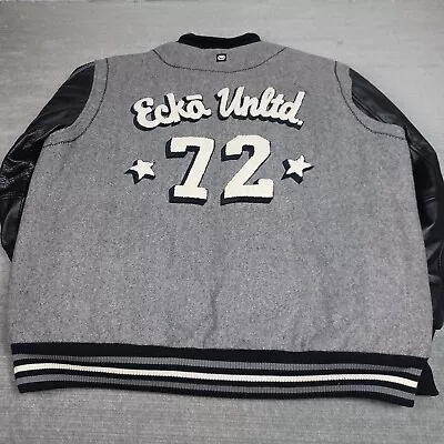 Vintage Ecko Varsity Jacket Mens XXL Gray Leather Sleeves Large Back Logo 72 Y2K • $75