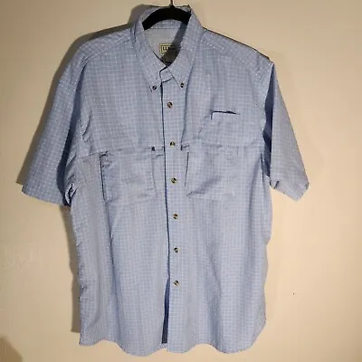 LL Bean Button-Down Hiking Vented Fishing Shirt Mens Large Green Short Sleeve • $16.95