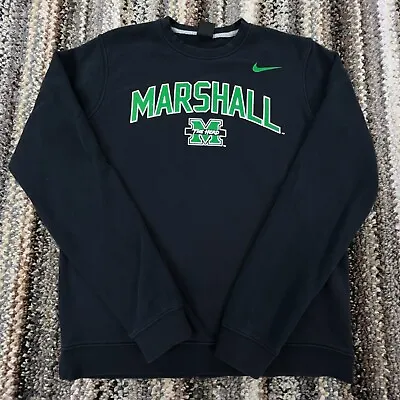 Marshall Thundering Herd Sweatshirt Men Medium Black Crew Neck Sweater Nike  * • $29.91