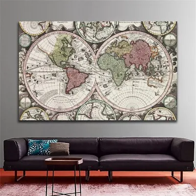 Vintage World Map Canvas Poster Photo Background Prints Home Wall Art Decoration • $6.27