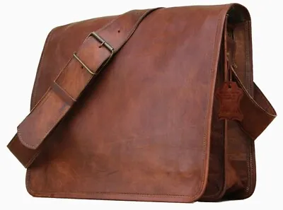 Genuine Leather Messenger Bag For Men Brown Large Crossbody Laptop Office Bag • $77