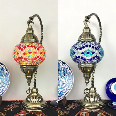 Tiffany Moroccan Style Table Lamp Hanging Desk Light With Stainded Glass Shade • $59.90